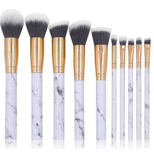 NEJLSD Marble Makeup Brushes Set 10 Pcs Professional Premium Synthetic Kabuki Foundation Cream Face Powder Blush Concealer Eyeshadow Brush