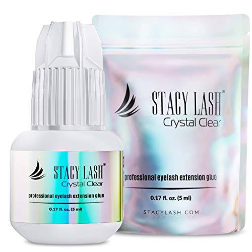 Crystal Clear Eyelash Extension Glue - Stacy Lash (0.17fl.oz / 5ml)/ 1 Sec Drying time/Retention – 8 Weeks/Transparent Adhesive - Maximum Bonding Power/Professional Supplies