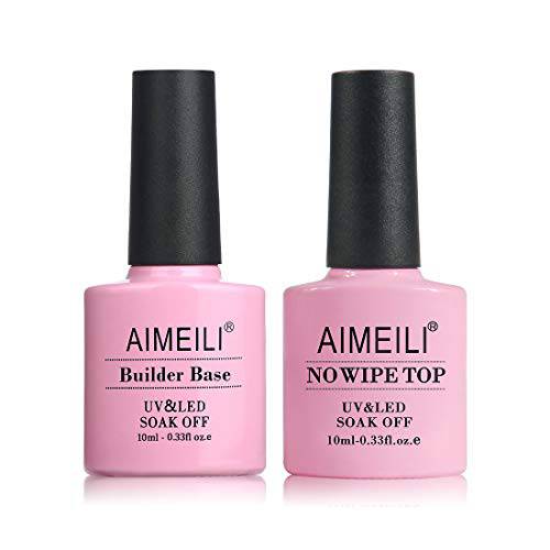 AIMEILI 5 in 1 Builder Base Clear Builder Gel for Nails Extension and No Wipe Top Set Soak Off U V LED Gel Nail Lacquer