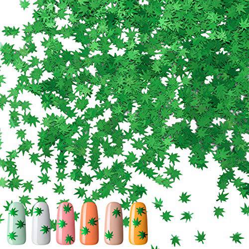 OIIKI 40 Grams Weed Leaf Glitter, Maple Pot Leaves Glitter, Sparkly Cosmetic Sequins Flakes, for Resin, Beauty Make Up, Weed Nail Art and DIY Decoration (Green)
