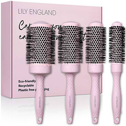 Round Brush Set for Women - Luxury Hair Brushes - Blowout Round Barrel Hairbrush for Blow Drying - Eco Sustainable Gift by Lily England (Pink)