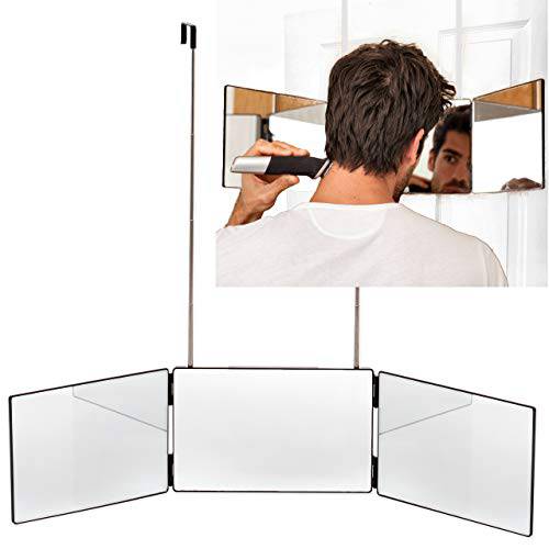 The Barbering Co. 3 Way Mirror - Real Glass | Trifold Mirror for Self Hair Cutting & Styling | DIY Haircut Tool to Cut, Trim, or Shave Your Head & Neckline at Home | Adjustable, Portable, Hands-Free