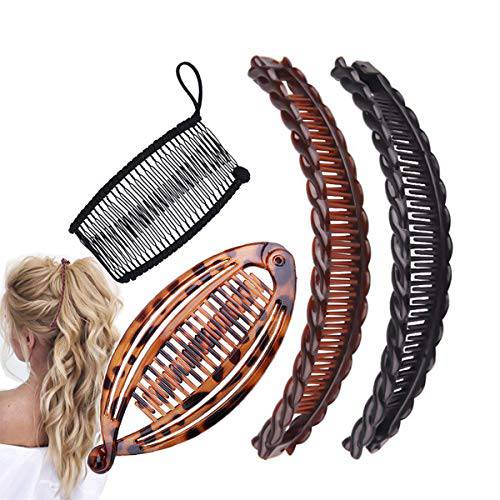 Aaiffey 4pcs Banana Hair Clips Vintage Clincher Combs Tool for Thick Curly Hair Accessories Fish Shape Ponytail Holer Claws Grips Clamp Clip Claws Set for Women