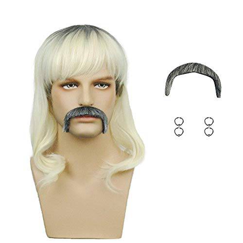 FGY 80S Blonde Mullet Wig for Men and Women for Theme Party Halloween Cosplay Wig (Wig Set+Headband Flower Crown)