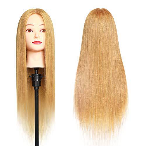 MEIBR Mannequin Head 100% Real Hair Styling Training Head 24-27inch Manikin Cosmetology Hairdressing Doll Head With Free Clamp Female+Braid Set (27)