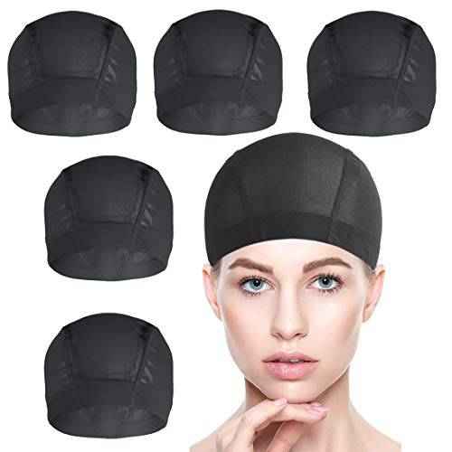 Bevisun 5 PACK Wig Caps for Wig Making - Stretchable Dome Mesh Wig Caps for Women Lace Front Wig（Black） (5pcs)