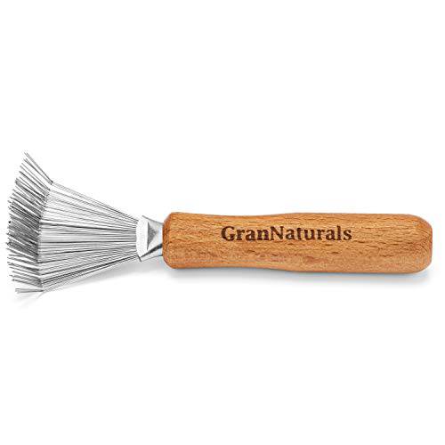 GranNaturals Hair Brush Cleaner - Rake Design for Pick Cleaning & Detangling Combs & Bristle Brushes - Durable Metal Wires, Ergonomic Wooden Handle - Quick Hair, Dust & Lint Remover Tool for Brushes