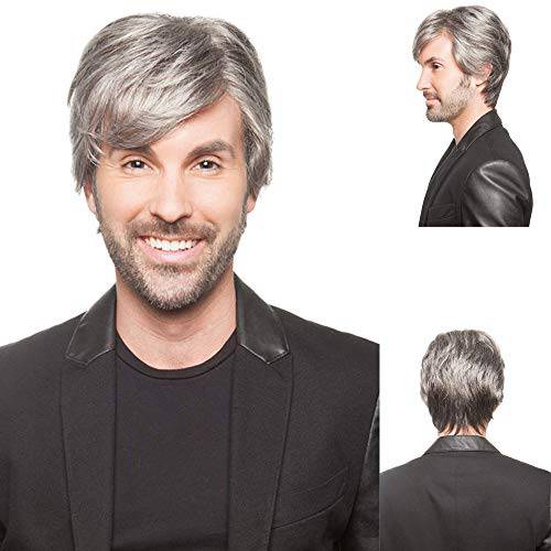 GNIMEGIL Male Wig Short Grey Hair Wigs for Men Toupee Gifts for Daddy Natural Wig Fancy Costume Wig Cosplay Grandfather Blanche Wig