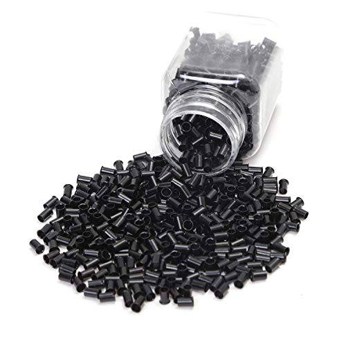 Vlasy 3.4mm Microlink Beads Non-Silicone Copper Tubes Beads Locks Micro Link Ring Tube (1000Pcs, Black)