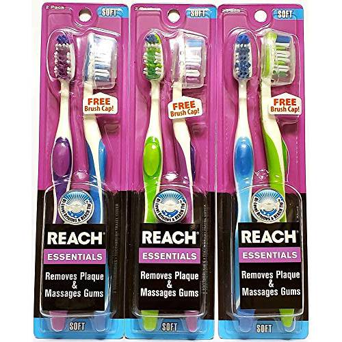 Reach Essentials Soft Toothbrush, Assorted Colors, 2 Count (Pack of 3) Total 6 Toothbrushes