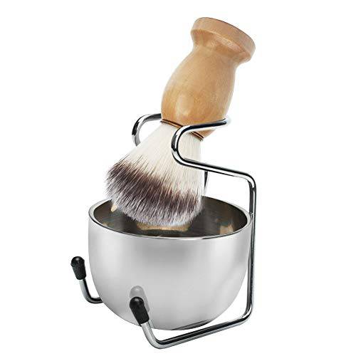 Wskderliner 3 in 1 Shaving Brush Set Shaving Bowl and Shaving Stand Shaving Brush Holder Made of Stainless Steel Shaving Set as Gift Set for Men…