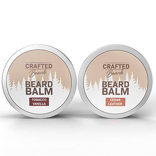 Beard Balm 2 pack - Tobacco Vanilla Beard Balm - Cedar Leather Beard Balm - 2oz Each - Best Beard Balm