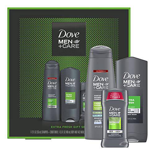 DOVE MEN + CARE Limited Edition Men’s Holiday Grooming Gift Pack Extra Fresh Body Wash, Antiperspirant, and Shampoo+conditioner 3 Count