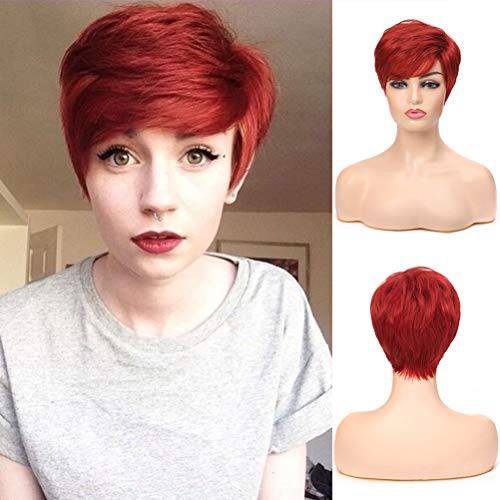 Short Red Wigs for Women Layered Natural Synthetic Heat Resistant Halloween Cosplay Costume Wig with Wig Cap