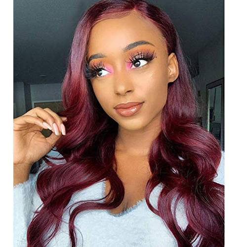 QDBOBHAIR Long Wine Red Body Wavy Wigs for Women, 22 Inch Red Orange Synthetic Hair Replacement Wigs, Wine Red Wigs, Curly Heat Resistant Fiber Wig