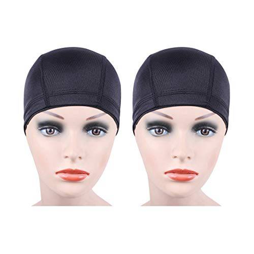 2 PCS Black Dome Caps Wig Caps for Wig Making Stretchable Hairnets Wig Cap with Wide Elastic Band (Dome Cap L)