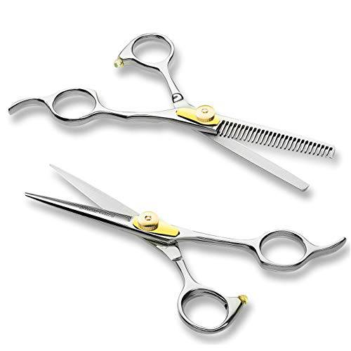 ShearGuru Professional Barber/Salon Scissor Hair Cutting Set - 6.5-Straight Edge Razor Sharp Scissor + Texturizing Thinning Shears Styling Hair for Women Men, Plus Bonus Faux Leather Case