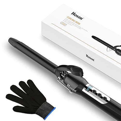 Hoson 3/4 Inch Curling Iron for Short Hair, Long Barrel Curling Irons for Women Hair, Ceramic Tourmaline Hair Curler Dual Voltage with Gloves(Black)