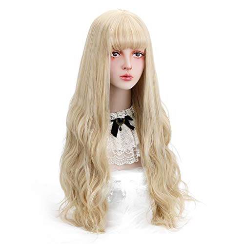 Long Blonde Synthetic Wig with Bangs - Natural Long Wavy Cosplay Wigs for Women Halloween Christmas 30 (Blonde)