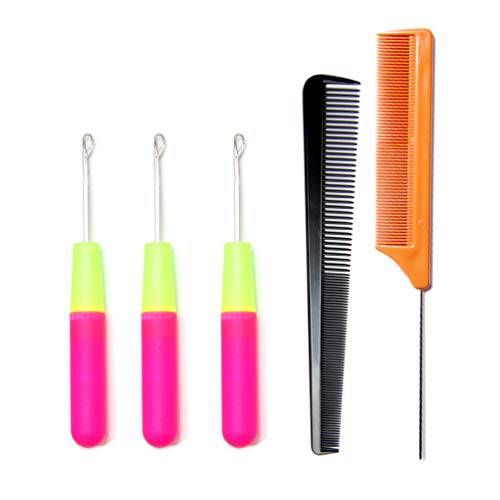 Favorict (5 Pack) Latch Hook Crochet Needle Comb Set for Micro Braids, Hair Extension, Feather and Dread Maintenance Installation