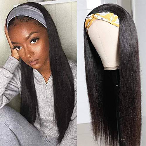ISEE 10A Headband Wig Straight Human Hair Wigs for Black Women 180% Density Brazilian Virgin Hair Machine Made Headband Wig Non Lace Front Human Hair Wigs 18 inch