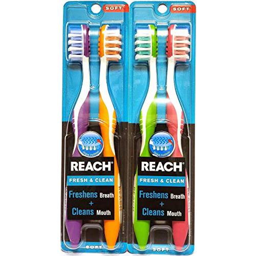 Reach Fresh & Clean Soft Toothbrushes, Colors May Vary, 2 Count (Pack of 2) Total 4 Toothbrushes