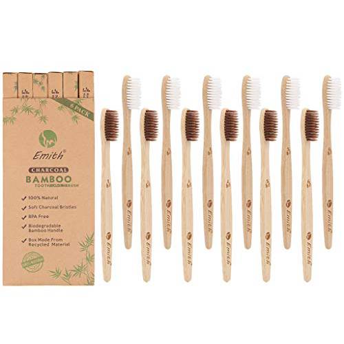 12 Pcs Bamboo Toothbrushes Biodegradable Soft Charcoal Bristle Toothbrush Natural Organic Tooth Brush Eco-Friendly Toothbrushes for Family Travelling Business Trips
