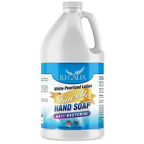 Antibacterial/Antimicrobial Finesilk White Pearlized Lotion Liquid Hand Soap: Bulk Case of Four Gallon (512 oz) Refill Jugs. PH Balanced Ultra-Strength. Made In USA