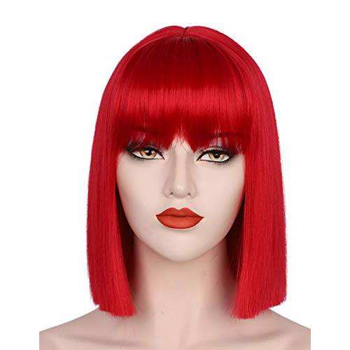 Juziviee Red Wigs for Women 12’’ Short Red Bob Hair Wig with Bangs Natural Cute Soft Hair Wigs for Daily Party Halloween AD016R