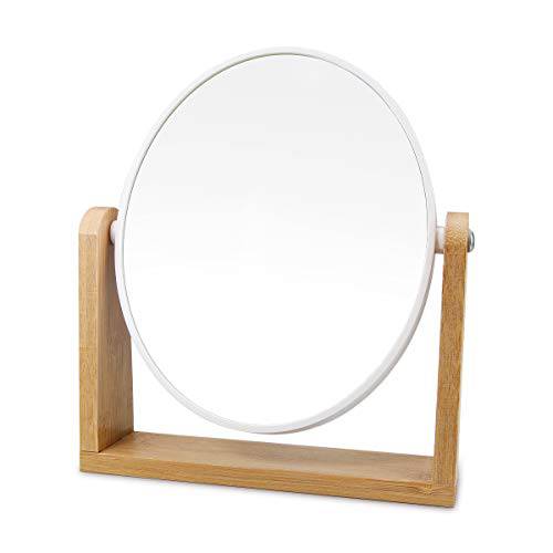 1x/3x Magnification Vanity Makeup Mirror for Desk with Bamboo Stand,Double Sided 360°Rotation Magnifying Mirror,Portable Table Tabletop Mirror for Make Up,8 Small Standing Mirror for Desk（Round）