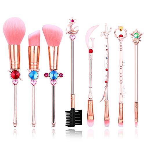Anime Moon Makeup Brushes, Pink Magic Wand Metal Handle Makeup Brushes, Professional Eye/Face/Lip Makeup Brushes Tool Sets & Kits Cosplay, Valentine/Halloween/Christmas Gifts