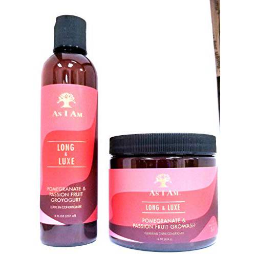 As I Am Long & Luxe GroWash Cleansing Conditioner 16oz+ GroYogurt Leave-in Conditioner 8oz Combo