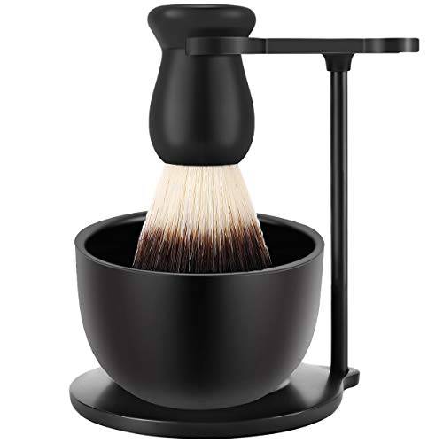 Amazing Men’s Wet Shaving Kit - Mysterious Black Shaving & Grooming Sets - Deluxe Heavyweight Shaving Brush Razor Stand with Stainless Steel Soap Bowl and Friendly Brush
