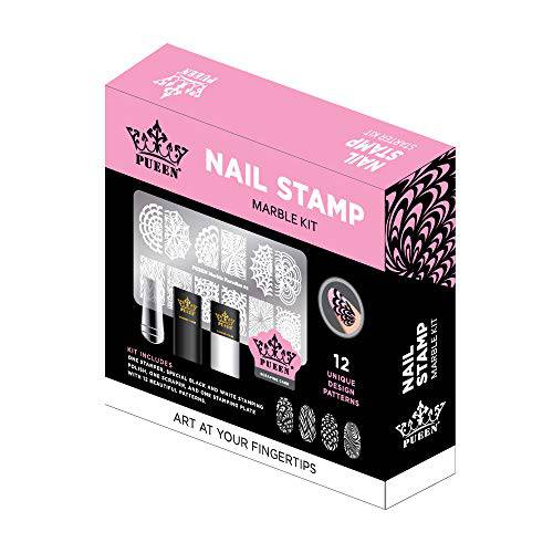 PUEEN Nail Art Stamping Marble Kit - DIY Nailart Stamping Polish Stamper Scraper Image Plate Manicure Accessories Tools Gift Set - BH000947