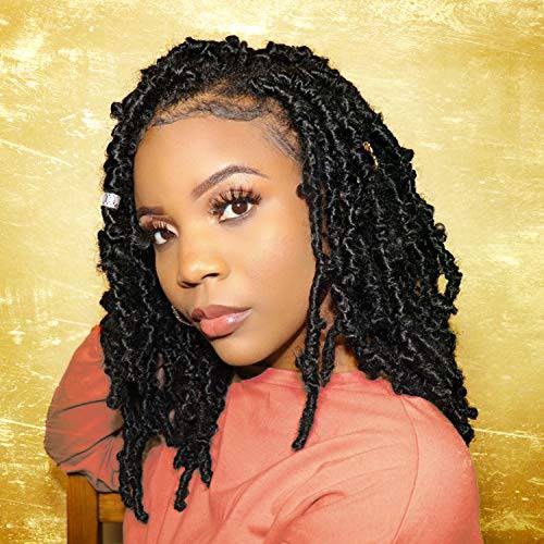 Butterfly Locs Crochet Hair 12 inch ombre Pre-looped Distressed Locs Messy Crochet Braids 6 Packs, 1B