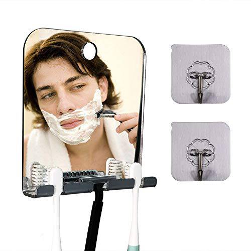 Kinsei Mirror for Shower, Shower Mirror for Shaving, Shower Mirror with Razor Holder & 2 Adhesive Hooks Lightweight Frameless Men Mirror for Shaving