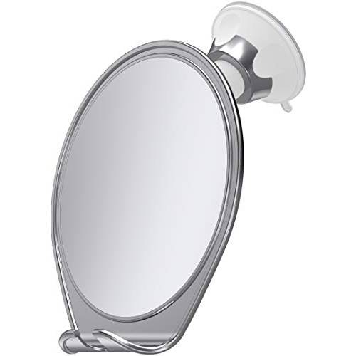 HoneyBull Shower Mirror Fogless for Shaving - with Suction, Razor Holder for Shower & Swivel, Small Mirror, Shower Accessories, Bathroom Mirror, Bathroom Accessories, Holds Razors (Chrome)