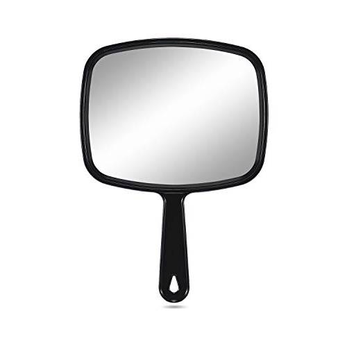 PROTECLE Large Hand Mirror, Salon Barber Hairdressing Handheld Mirror with Handle (Square Black 10.3x7.4)