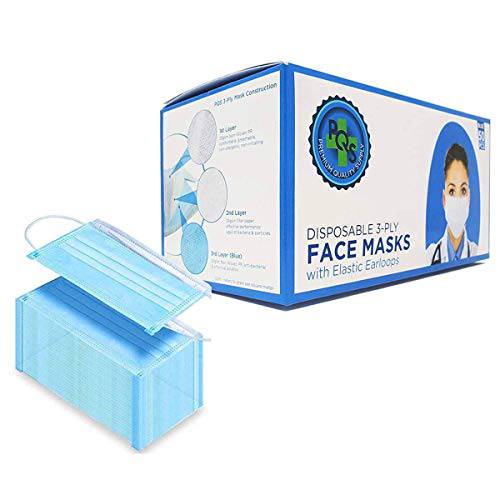 PQS Disposable Face Masks | 3-Ply Mask - Soft & Comfortable, Hypoallergenic, Breathable, Blue - 50 PCS