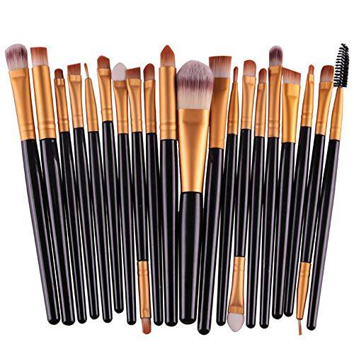 MELADY 20pcs Multi-function Pro Cosmetic Powder Foundation Eye shadow Eyeliner Lip Makeup Brushes Sets (Black+Gold)