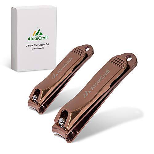 AlcaiCraft Nail Clippers Set, 2pcs Silver Professional Fingernail & Toenail Nail Cutter Trimmer Set With Metal Case - Surgical Grade Stainless Steel - Precise, Effortless and Ergonomic Design