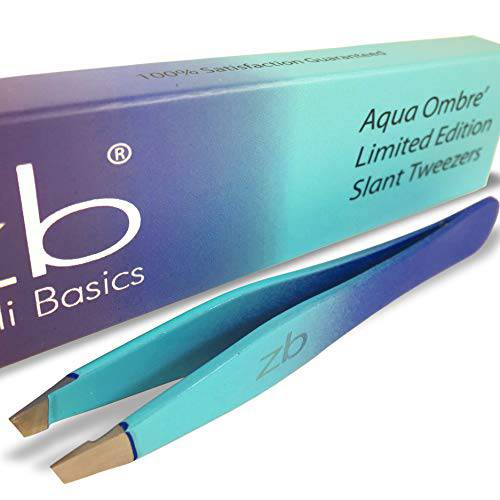 Zizzili Basics Tweezers - Limited Edition Aqua Ombré Slant Tweezer - Best Tweezers for Eyebrow, Hair Removal and Your Precision Needs