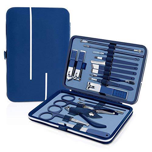 Manicure Set, Pedicure Kit, Nail Clippers, Professional Grooming Kit, Nail Tools 18 in 1 with Luxurious Travel Case for Men and Women 2022 Upgraded Version Blue (18 in 1) (Blue 18 in 1) (Blue 12 in 1)