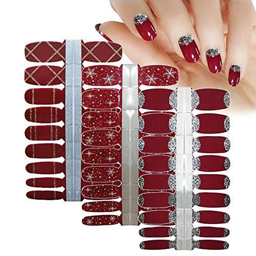 LIULI Nail Strips ‌Color Red Pink and Purple with Cute Line Design Stick On Nails for Women Girls DIY Supplies