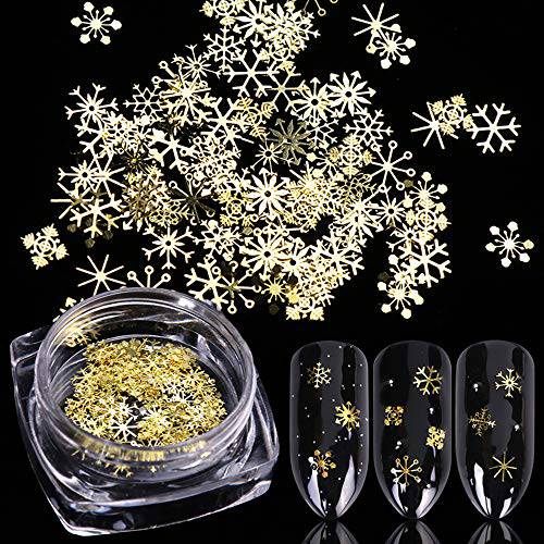 Snowflakes Nail Art Glitter Decals Christmas Gold Nail Stickers Winter Nail Sequins Paillette 3D Sparkly Nail Flakes Snowflakes Holographic Nail Supplies Decorations Accessories Manicure 1 Box