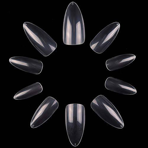 Makartt Stiletto Nail Tips, 500Pcs Almond Full Cover False Nails Clear Press on Nails Acrylic Nail Tips Soak Off Nail Tips Clear Tips for Acrylic Nails with Bag, 10 Sizes