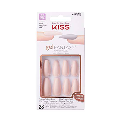 KISS Gel Fantasy Ready-to-Wear Press-On Sculpted Gel Nails, “4 the Cause”, Long, Nude, High Arch Nail Kit with 24 Mega Adhesive Tabs, Pink Gel Glue, Manicure Stick, Mini File, and 28 Fake Nails
