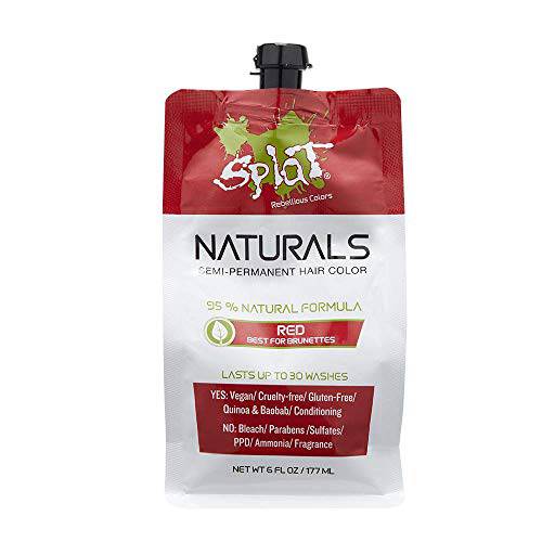 Splat Naturals, Semi-Permanent Red Hair Dye : 100% Vegan, Cruelty-Free, No Bleach Required, Free of Ammonia, PPD, Parabens & Sulfates - 6 Oz