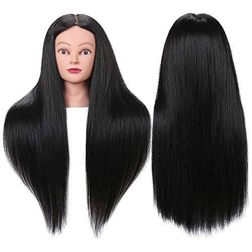 SILKY 26-28 Long Hair Mannequin Head with 60% Real Hair, Hairdresser Practice Training Head Cosmetology Manikin Doll Head with 9 Tools and Clamp - Purple, No Makeup