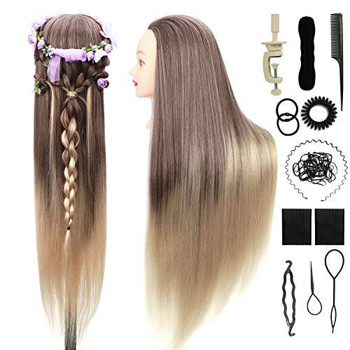 Doll Head for Hair Styling Mannequin Head with Hair 30 inches Dolls to Practice 100% Synthetic Fiber Hair Model Head for Braiding ORGUJA Cosmetology Hairdressing Training Head with Clamp + Braid Set